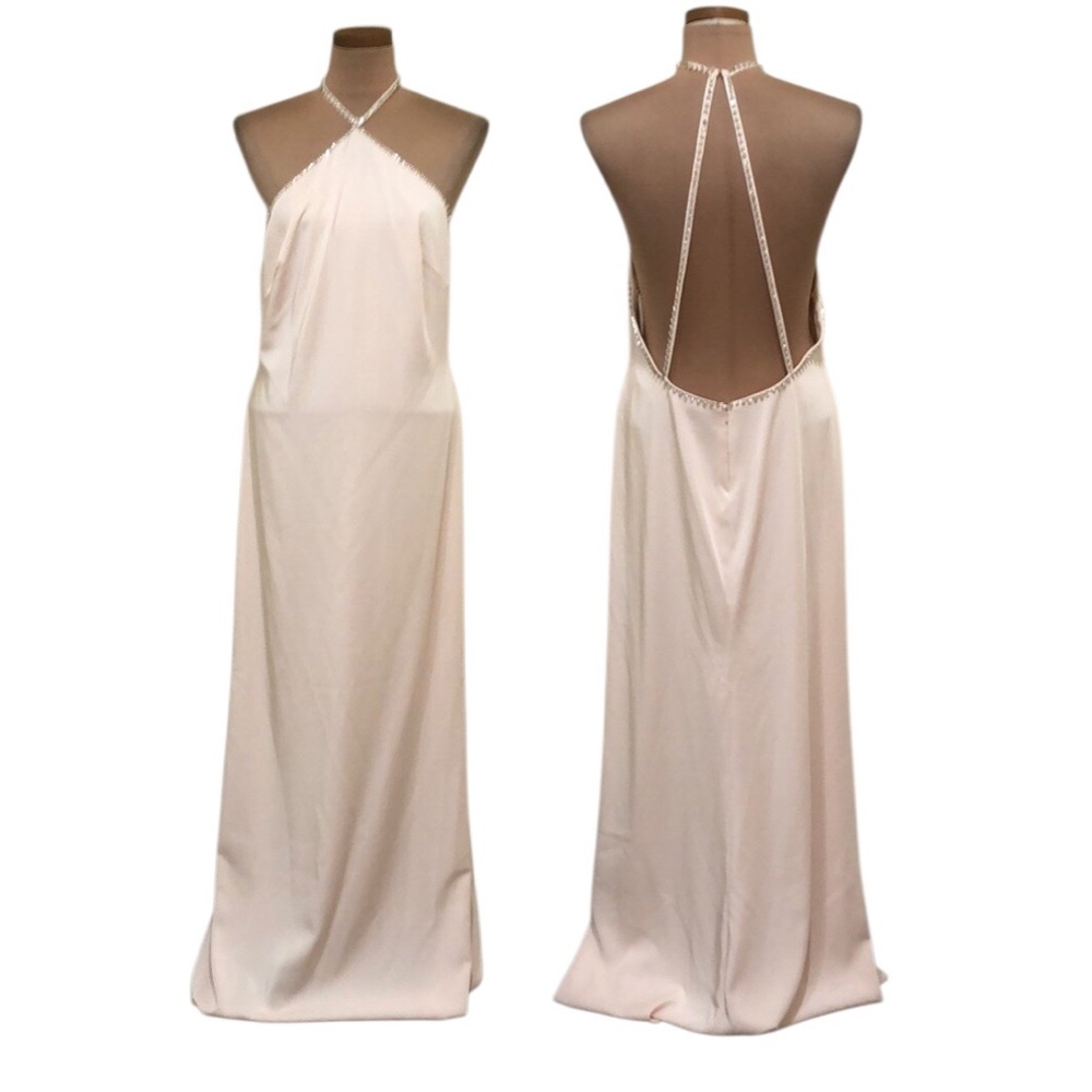 NWD IEENA Mac Duggal Maxi Dress Size 10 Peach Rhinestone Backless Gown